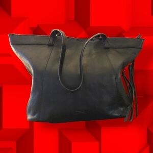 Joe's Women's Black Leather Expandable Fringe Tote Shoulder Bag Handbag Purse